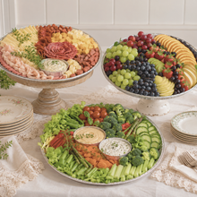 Load image into Gallery viewer, Fresh crudité and charcuterie trays made for Christmas parties and special events at a winery. 
